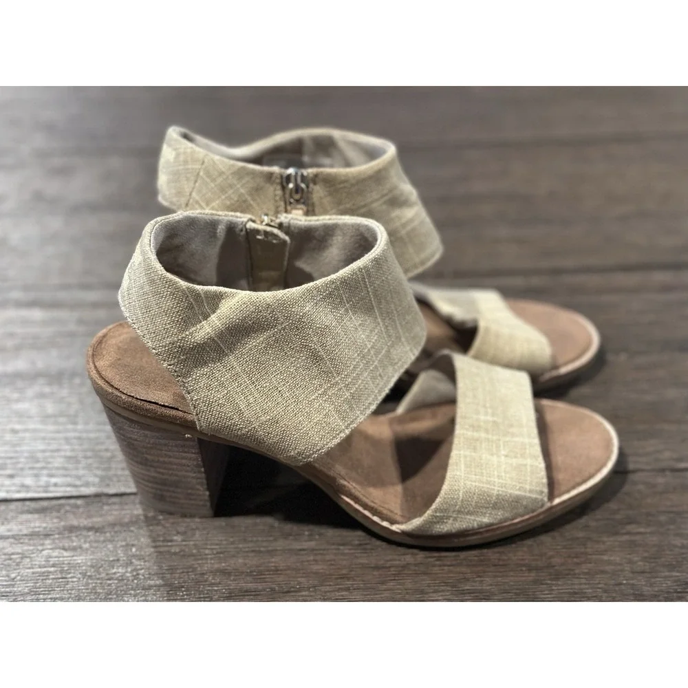 TOMS Womens Majorca Cutout Peeptoe  Sandal Heel‎ Champagne Metallic Woven Size 9